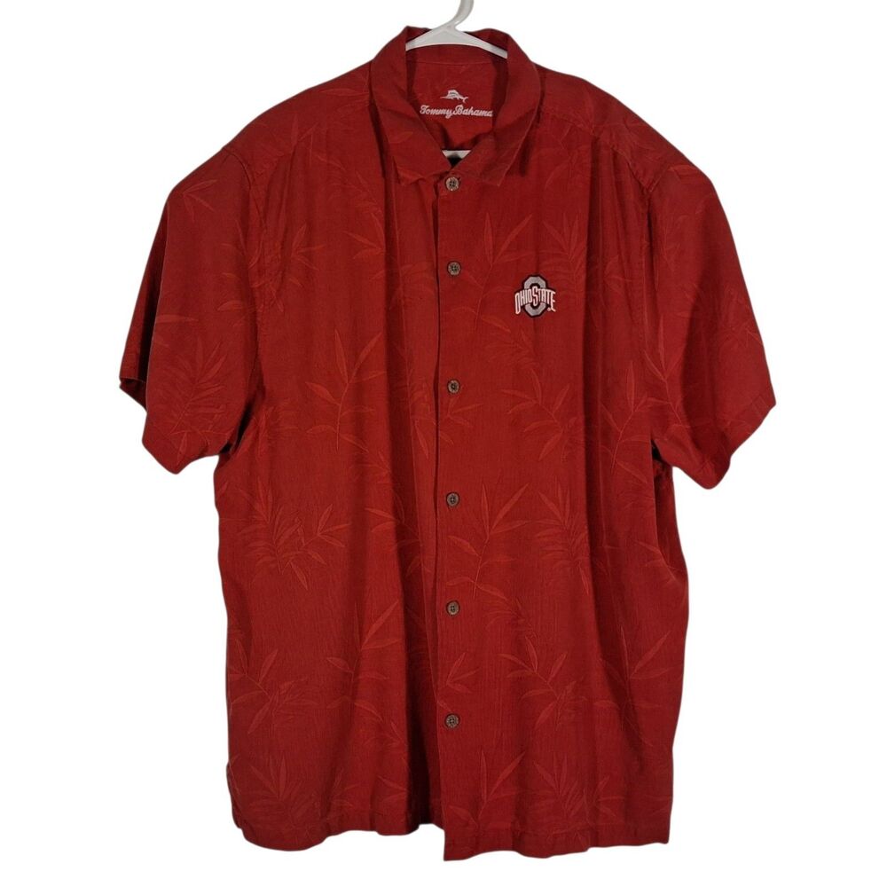 Tommy Bahama Ohio State Buckeyes hawaiian shirt mens 2XL XXL 100% silk red